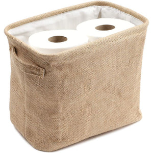 Jute Fabric Storage Bin with Handles, Bathroom Organization (10.75 x 6.5 x 9 In)