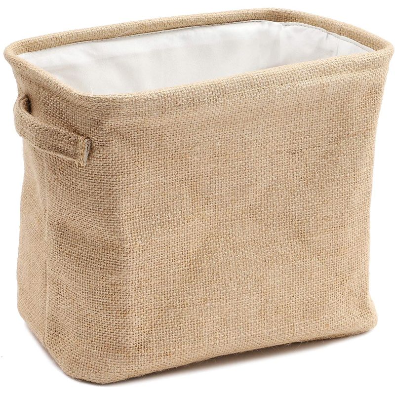 Jute Fabric Storage Bin with Handles, Bathroom Organization (10.75 x 6.5 x 9 In)