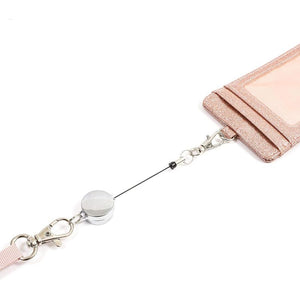 Retractable Rose Gold Glitter Badge Holder with 2 Card Slots (4.9 x 2.75 Inches)