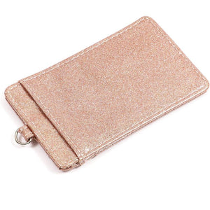 Retractable Rose Gold Glitter Badge Holder with 2 Card Slots (4.9 x 2.75 Inches)