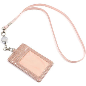 Retractable Rose Gold Glitter Badge Holder with 2 Card Slots (4.9 x 2.75 Inches)