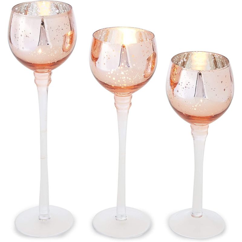Rose Gold Mercury Glass Candle Holders, Votive Tealight Holders (3 Sizes, 3 Pack)