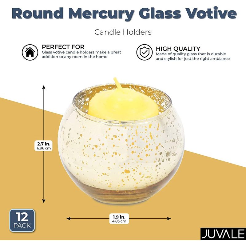 Juvale Round Mercury Glass Votive Candle Holders (2.7 in, Gold, 12 Pack)