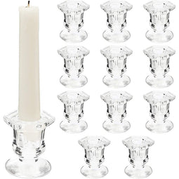 Juvale Glass Candle Holders Set, Clear Taper Candlestick Holder (12 Pack)
