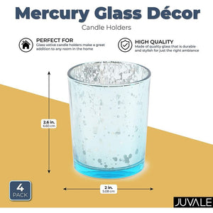 Blue Tealight Candle Holder, Mercury Glass Décor (2 x 2.7 in, 4 Pack)