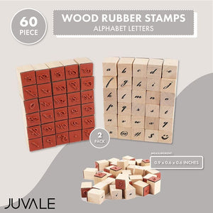 Wood Rubber Stamps for Crafting, Calligraphy Alphabet Stamp Set (60 Pieces)