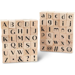 Wood Rubber Stamps, Alphabet Stamp Set (0.6 x 0.6 x 0.9 Inches, 60 Pieces)