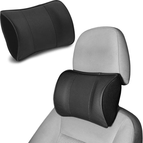 Juvale Car Headrest Pillow, Memory Foam, Black Faux Leather (11