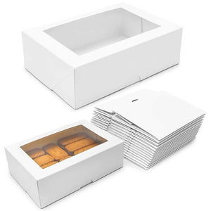 Cake Box with Display Window, Pastry Bakery Box (8 x 2.5 x 5.75 In, 15 Pack)