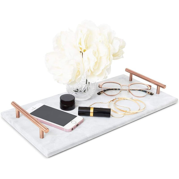 Rectangle Marble Tray with Handles (15 x 7.5 x 0.4 in)