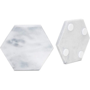 Juvale Hexagon Marble Drink Coaster Set with Black Stand (4 in, 4 Pack)
