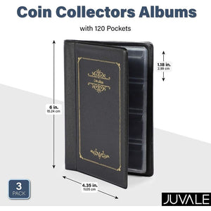 Coin Collectors Albums with 120 Pockets (4.35 x 6 in, 3 Pack)
