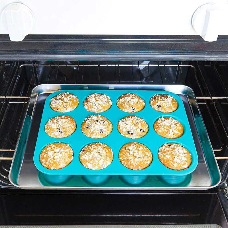 Silicone Baking Set, Mini Cake Trays (Teal, 3 Sizes, 3-Pack)