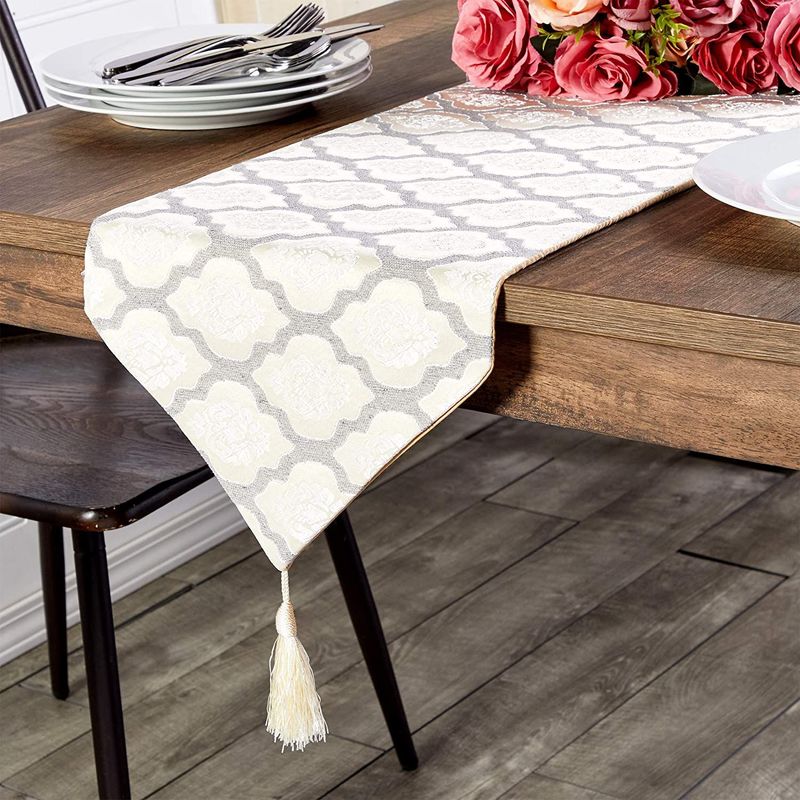 Woven Table Runner with Tassels for Home Decor (Silver, 12 x 72 Inches)