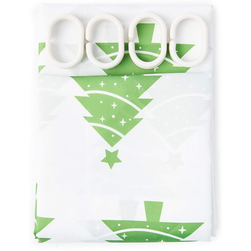 Christmas Tree Shower Curtain Set with 12 Hooks (70 x 71 Inches)