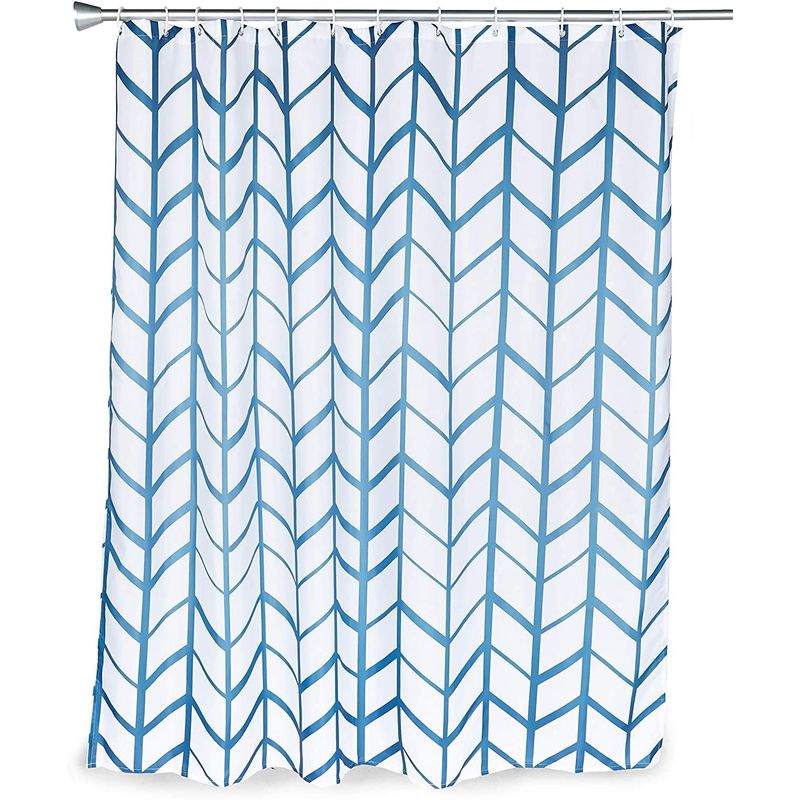 Juvale Blue Herringbone Shower Curtain Set with 12 Hooks (70 x 71 Inches)