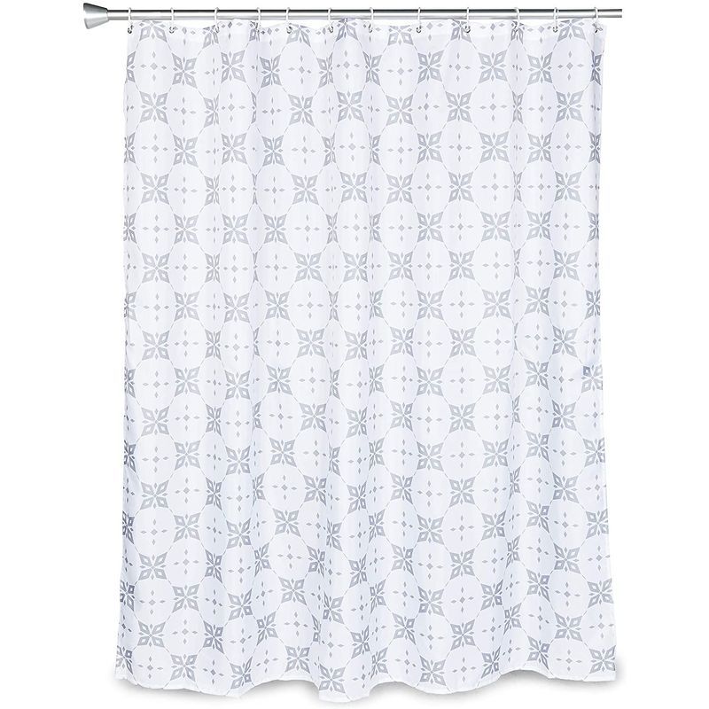 Juvale Grey Trellis Shower Curtain Set with 12 Hooks for Modern Bathroom (70 x 71 in)