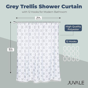 Juvale Grey Trellis Shower Curtain Set with 12 Hooks for Modern Bathroom (70 x 71 in)