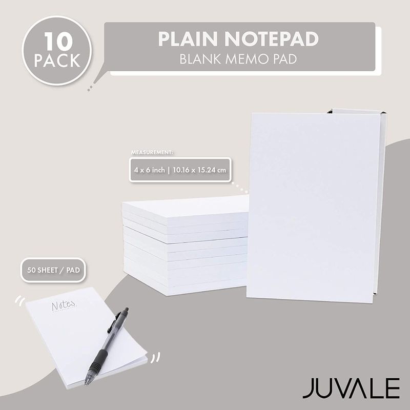 Plain Notepad, Blank Memo Pad (4 x 6 In, 10 Pack)