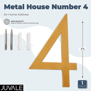 Juvale Metal House Number 4 for Home Address (Gold, 5 Inches)