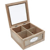 Rustic Wood Tea Storage Box with Clear Lid, 4 Compartments (7 x 7 x 3 In)