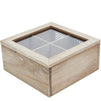 Rustic Wood Tea Storage Box with Clear Lid, 4 Compartments (7 x 7 x 3 In)