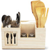 Wooden Utensil Caddy, Cutlery Holder for Kitchen Supplies (11 x 4.8 x 6 Inches)