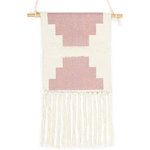 White and Pink Macrame Woven Wall Hanging, Boho Decor (10 x 20 In)