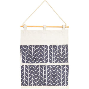 Blue Chevron Stripes Hanging Wall Organizer with 5 Pockets (17.5 x 14 in)