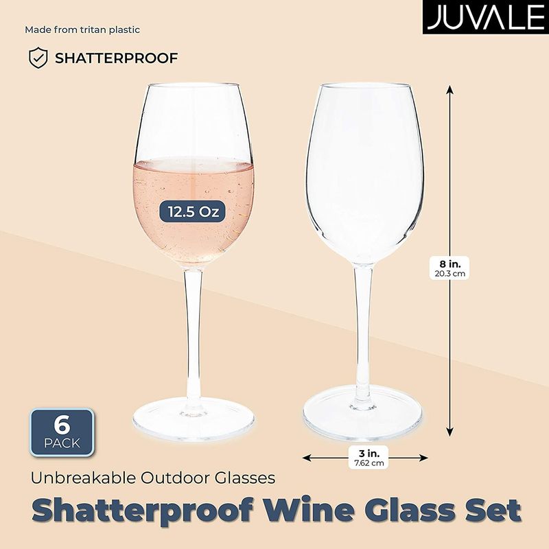 Shatterproof Wine Glass Set with Stems, Unbreakable Outdoor Glasses (6 Pack)