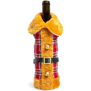Christmas Wine Bottle Cover, Santa Suit Gift Bag with Bells (5.25 x 11 In, 6 Pack)