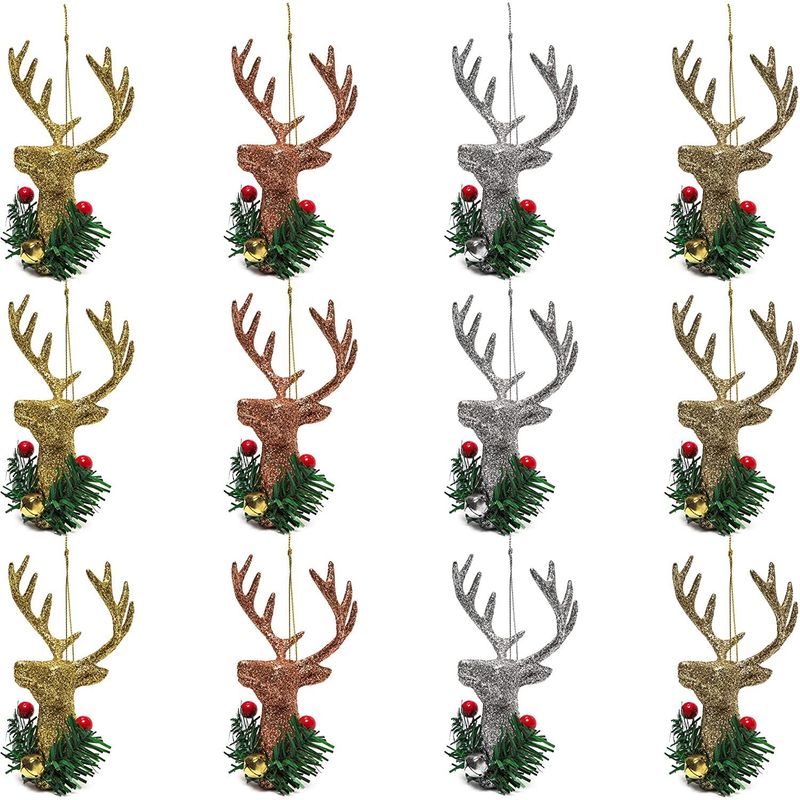 Christmas Tree Ornaments, Reindeer Decorations with Jingle Bells (5 in, 12 Pack)