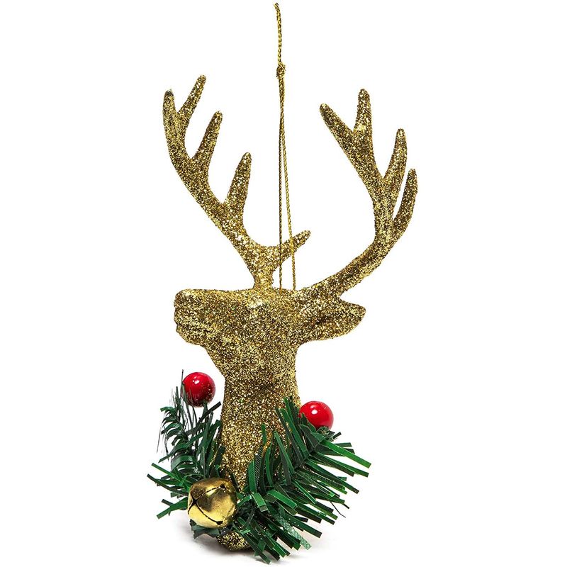 Christmas Tree Ornaments, Reindeer Decorations with Jingle Bells (5 in, 12 Pack)