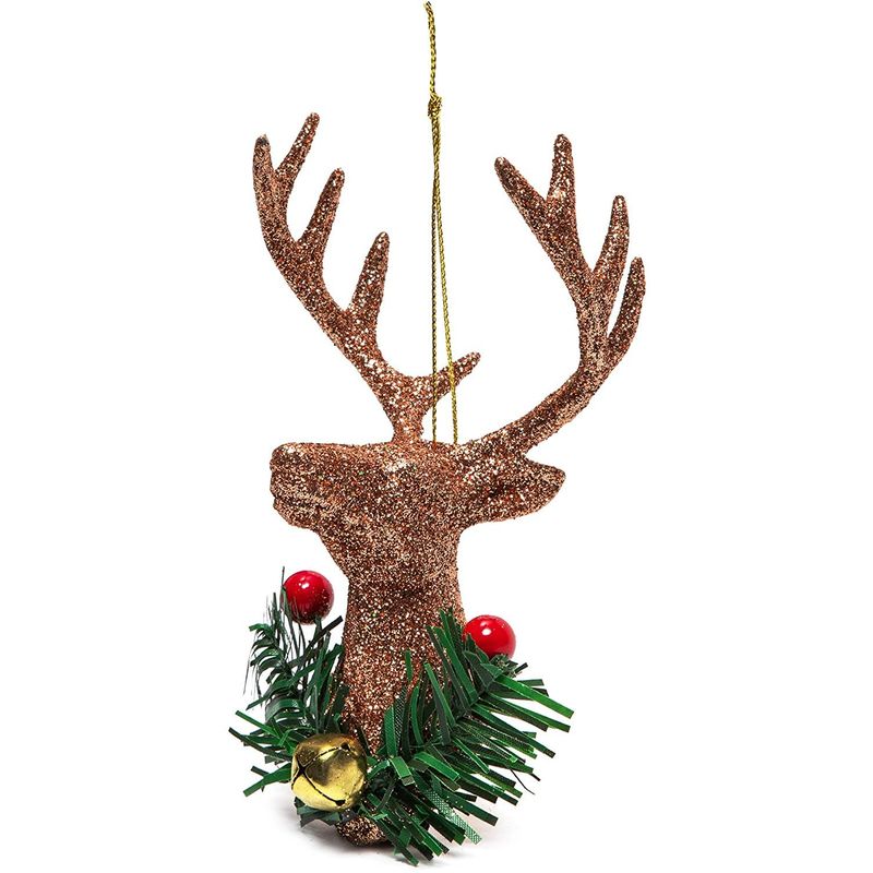 Christmas Tree Ornaments, Reindeer Decorations with Jingle Bells (5 in, 12 Pack)