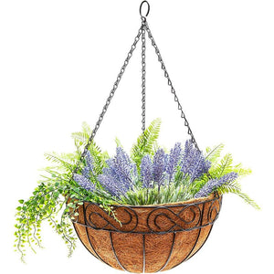 Metal Hanging Flower Planter Basket with Coco Coir Liner, Home and Garden Decor (14 in, 4 Pack)