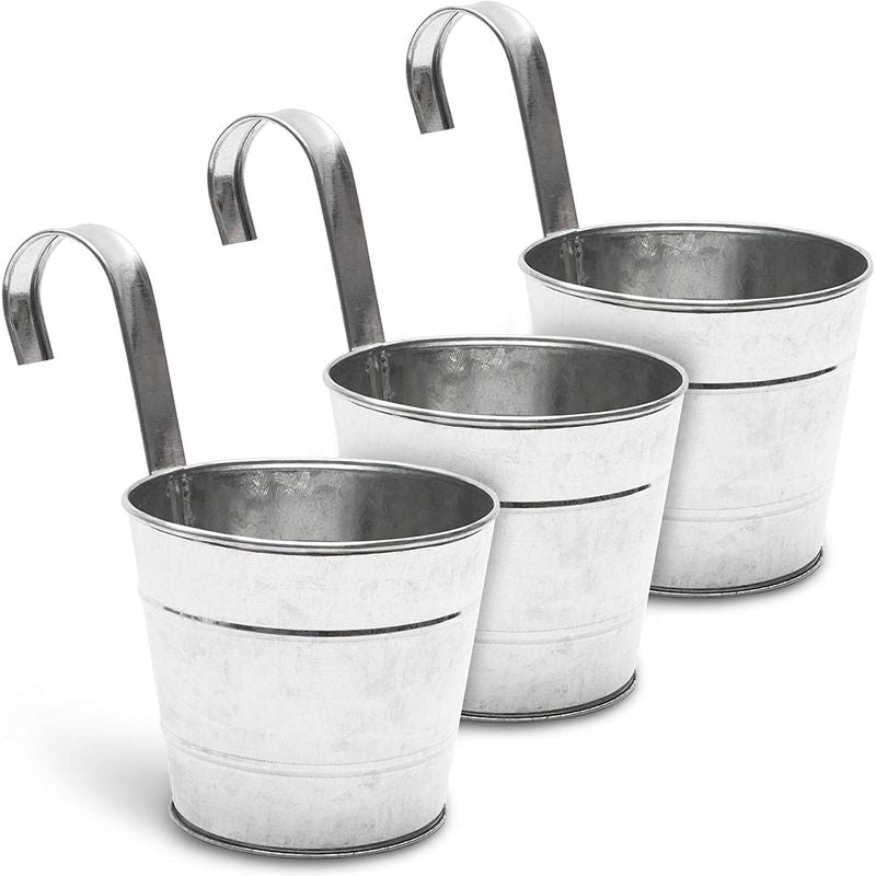 Galvanized Metal Hanging Planters with Hook for Garden (5 Inches, 3 Pack)
