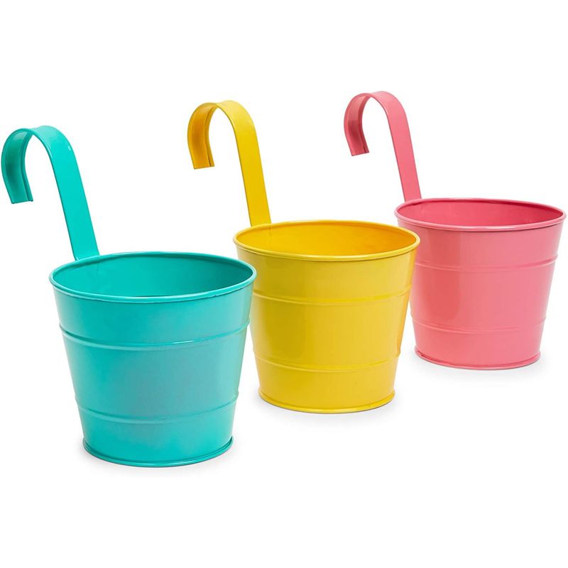 Powder-Coated Hanging Planters with Hook (4.5 in, 3 Colors, 6 Pack)
