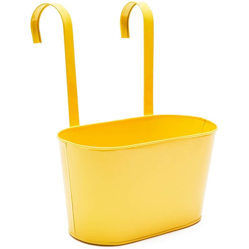 Pink and Yellow Metal Bucket Hanging Planters (12 x 5.5 x 6 in, 2 Pack)