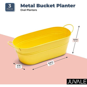 Metal Bucket Planter, Oval Planters (11.8 x 5.5 x 4 in, 3 Pack)