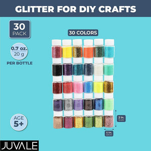 Juvale Fine Glitter for DIY Slime, Arts, Crafts in 30 Colors (0.7 oz, 30 Pack)