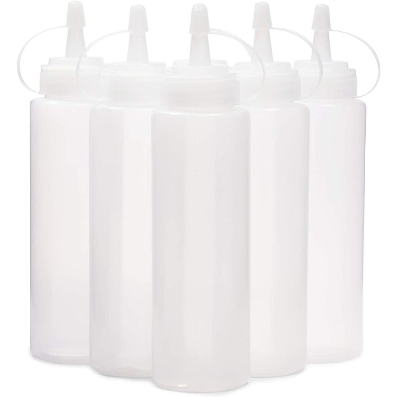 Plastic Condiment Squeeze Bottles with Caps (Clear, 8 oz, 6 Pack)