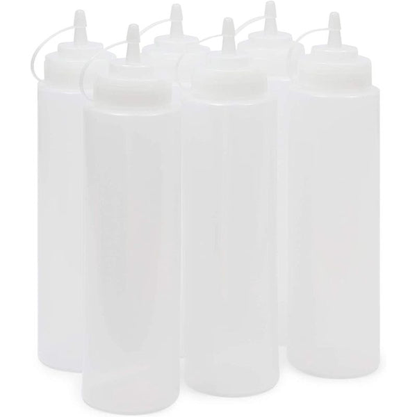 Plastic Condiment Squeeze Bottles (Clear, 32 oz, 6 Pack)
