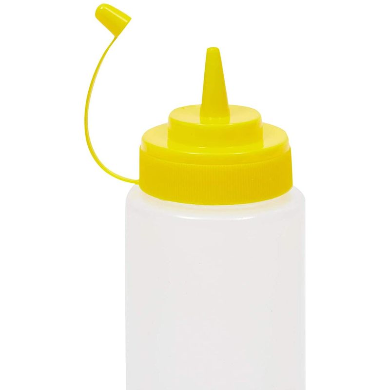 Plastic Condiment Squeeze Bottles, Lids in 3 Colors (16 oz, 6 Pack)