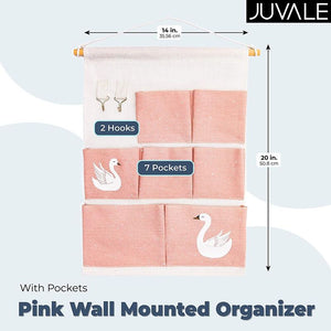 Pink Swan Wall Mounted Organizer with 7 Pockets (14 x 19 Inches)