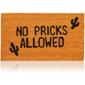 No Pricks Allowed Natural Coco Coir Mat with Cactus, Nonslip Doormat (17 x 30 in)