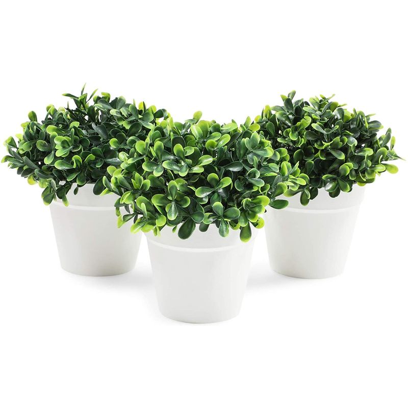 Mini Artificial Plants in White Pots, Home Decor (5 x 5.2 in, 3 Pack)
