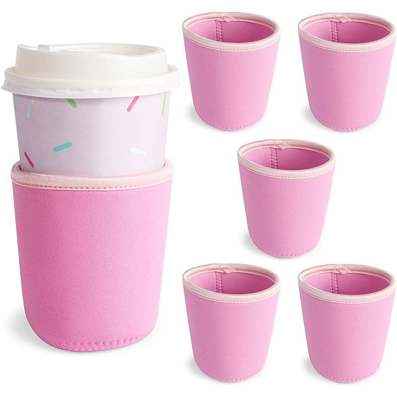 Reusable Drink Sleeves for Cups, Fits 12 to 18 oz (Pink, 3 x 3.7 In, 6 Pack)