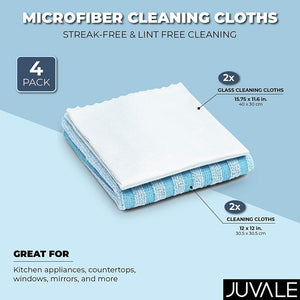 Glass and All Purpose Cleaning Cloths (Blue, 2 Sizes, 4 Pack)
