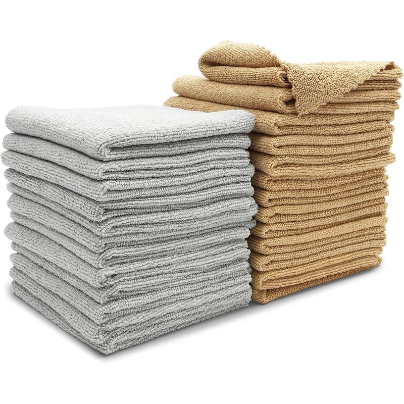 Microfiber Cleaning Cloths, Lint Free Towels (Brown and Grey, 50 Pack)