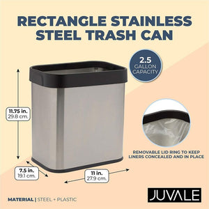 Stainless Steel Trash Can, Garbage Can for Office (11.8 x 11 x 7.48 Inches)